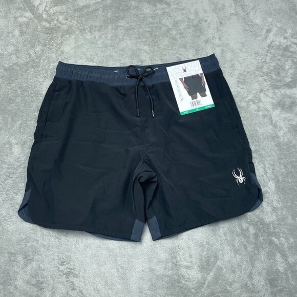 Spyder Swim Mens 7.5" Inseam Black Swim Shorts XL Quick-Dry a1444 - Picture 1 of 5